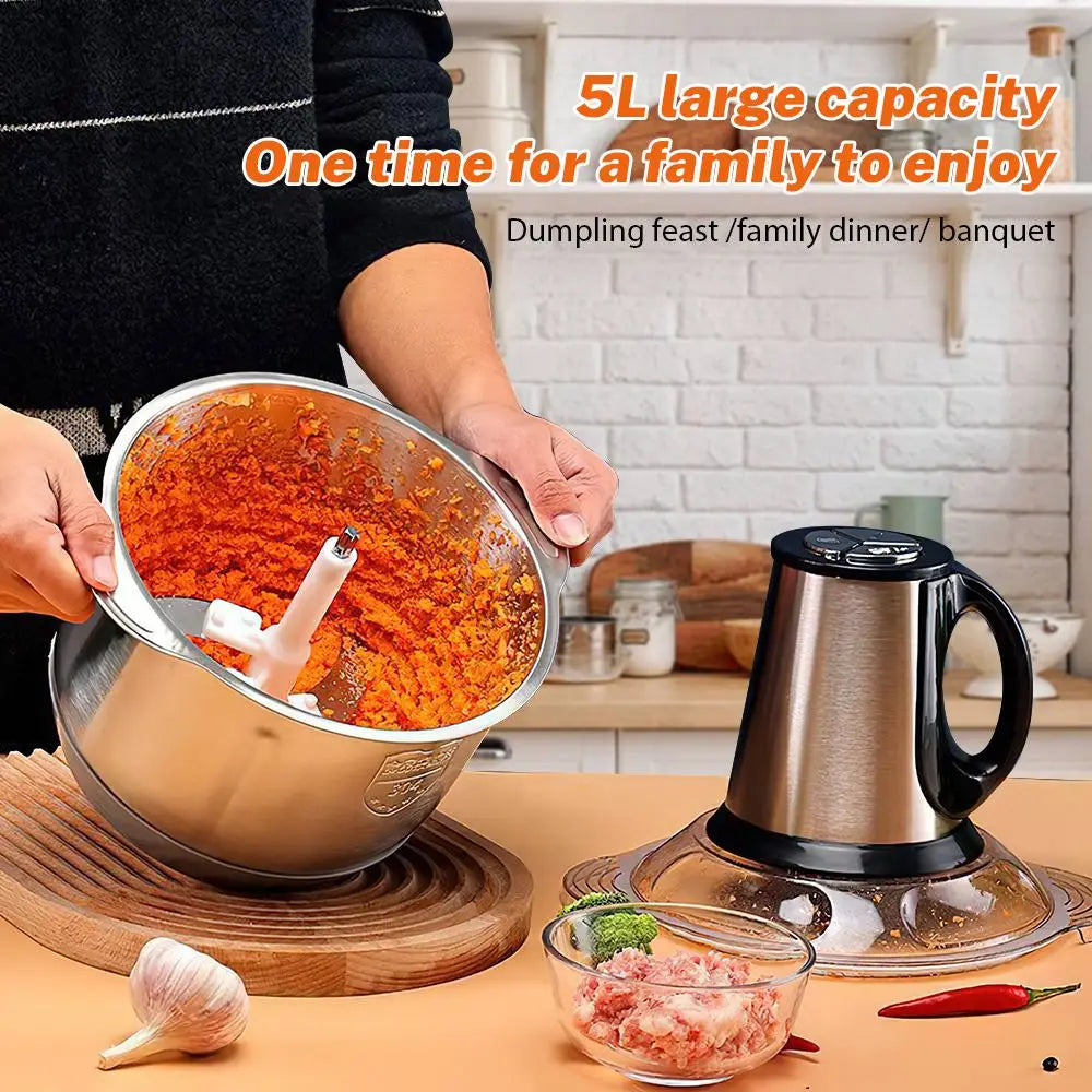 Electric Meat Grinders 5L Food Crusher Stainless Steel Multifunctional Vegetable Slicer Processor Chopper Kitchen Blenders.