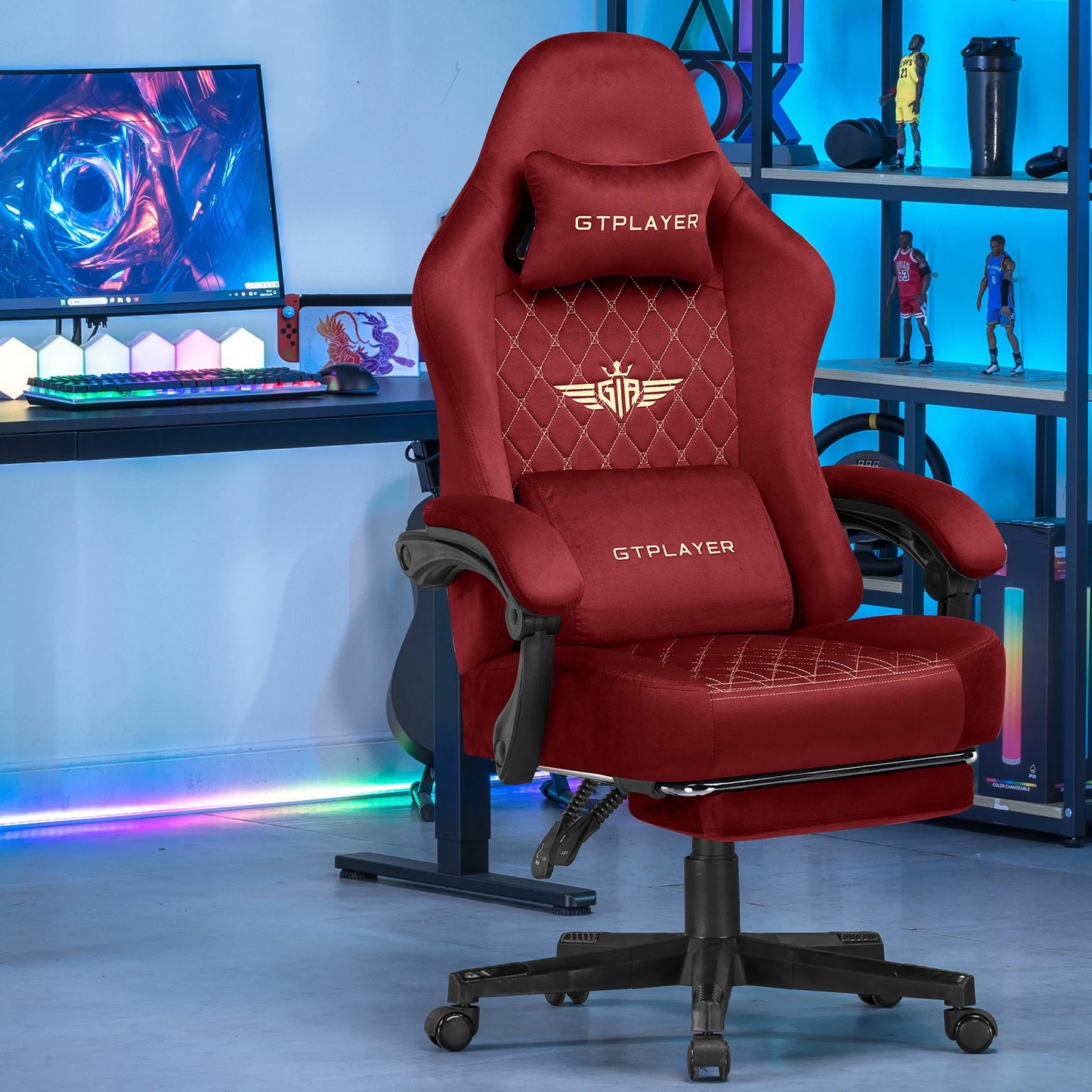 GTPLAYER Gaming Stuhl Stoff Gaming Chair Ergonomisch Bürostuh PC Stuhl, Verstellbarer und Drehbarer Schreibtischstuh