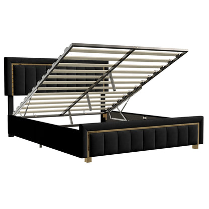 Comanlai 140 x 200 cm Polsterbett, hydraulisches Bett mit Stauraum, mit Kopfteil und Lattenrost, Matratze nicht im Lieferumfang enthalten, Schwarz