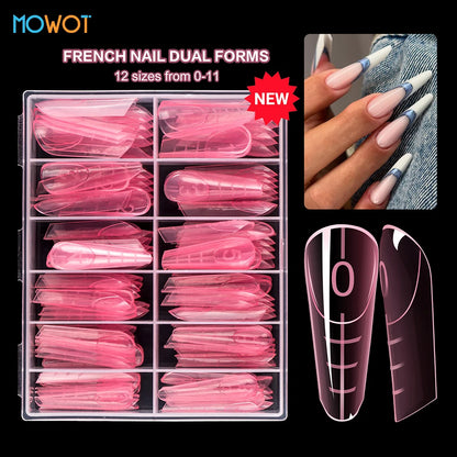 MOWOT 120pcs New French Nail Dual Forms with Rim Inside Quick Building Gel Mold Full Cover Extension Top False Tips Nail Forms.