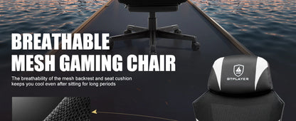 GTPLAYER Gaming Stuhl mit Fußstütze, ergonomischer Bürostuhl mit Netzrückenlehne, Schreibtischstuhl Gaming Sessel aus Stoff