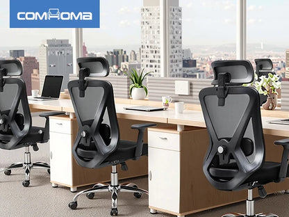 COMHOMA Bürostuhl Ergonomisch，Schreibtischstuhl mit 3D-Kopfstütze & 3D-Lendenwirbelstütze, verstellbare Armlehnen, Office Chair