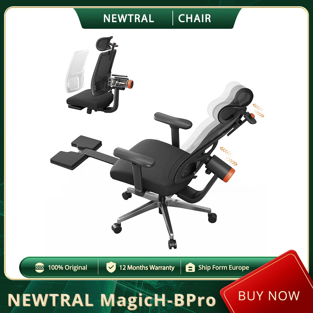 NEWTRAL MagicH-BPro Ergonomischer Stuhl mit Fußstütze, automatisch ausgestellter Rückenlehnen-Kopfstütze, adaptive Unterstützung für den unteren Rücken, 300 Pfund Gewicht