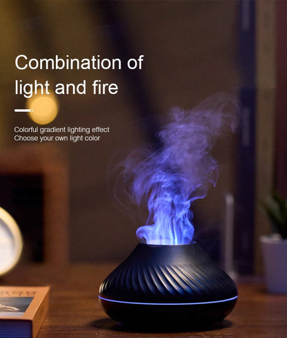 KINSCOTER Volcanic Aroma Diffuser Essential Oil Lamp 130ml USB Portable Air Humidifier with Color Flame Night Light.