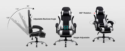 GTPLAYER Bürostuhl Gaming Stuhl Stoff Gaming Sessel Ergonomischer Gamer Stuhl mit Fußstütze, Kopfstütze Lendenkissen, Gepolstert