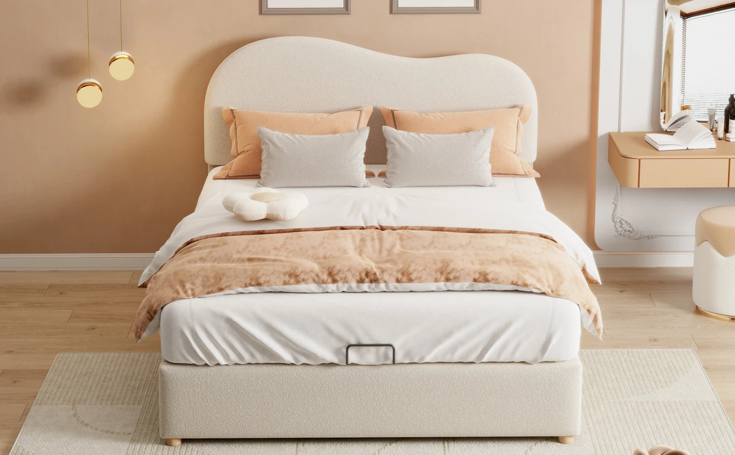 Rosahqnda Komplettschlafzimmer Set,Polsterbett + Bettbänke ,Hydraulisch Doppelbett, Verstellbares Kopfteil