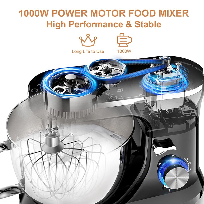 1000w Powerful Stand Mixer Electric Blender Household Noodle Bread Maker Food Processor Multifunctional Kitchen Mixer with Bowl.