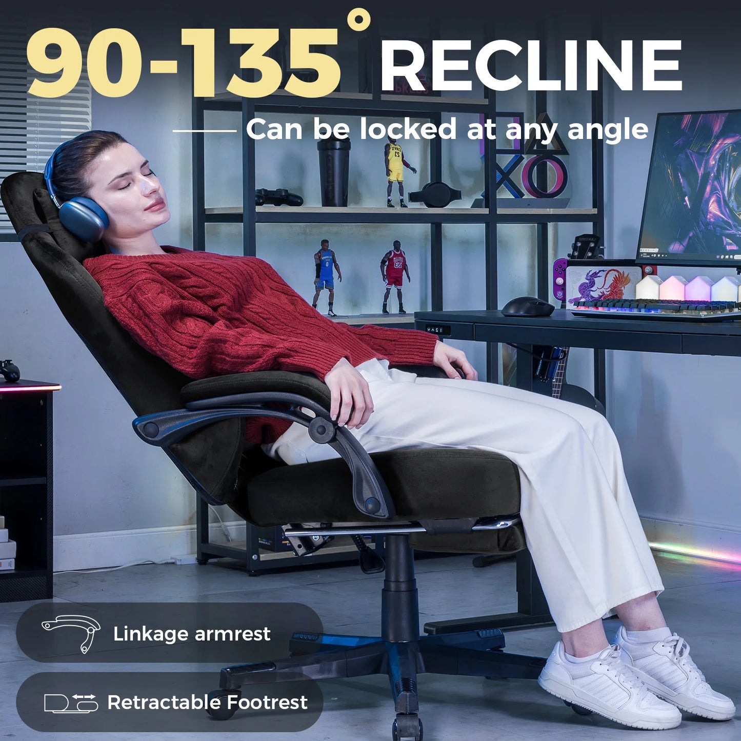 GTPLAYER Gaming Stuhl Stoff Gaming Chair Ergonomisch Bürostuh PC Stuhl, Verstellbarer und Drehbarer Schreibtischstuh