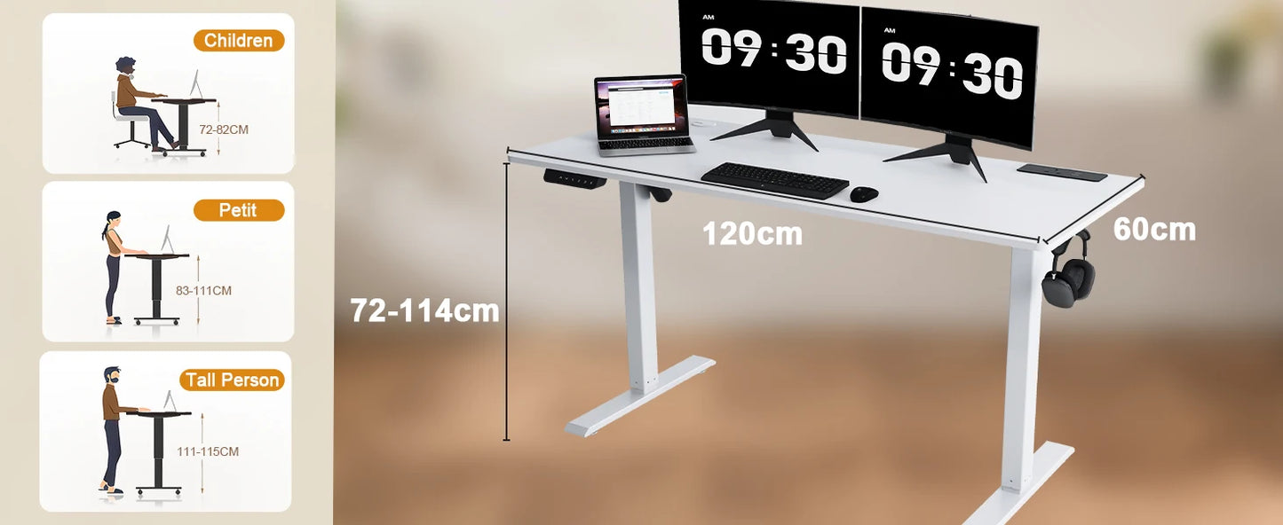 COMHOMA Höhenverstellbarer Schreibtisch mit USB-Buchse und Haken, Elektrisch Verstellbarer Computertisch, Steh-Sitztisch