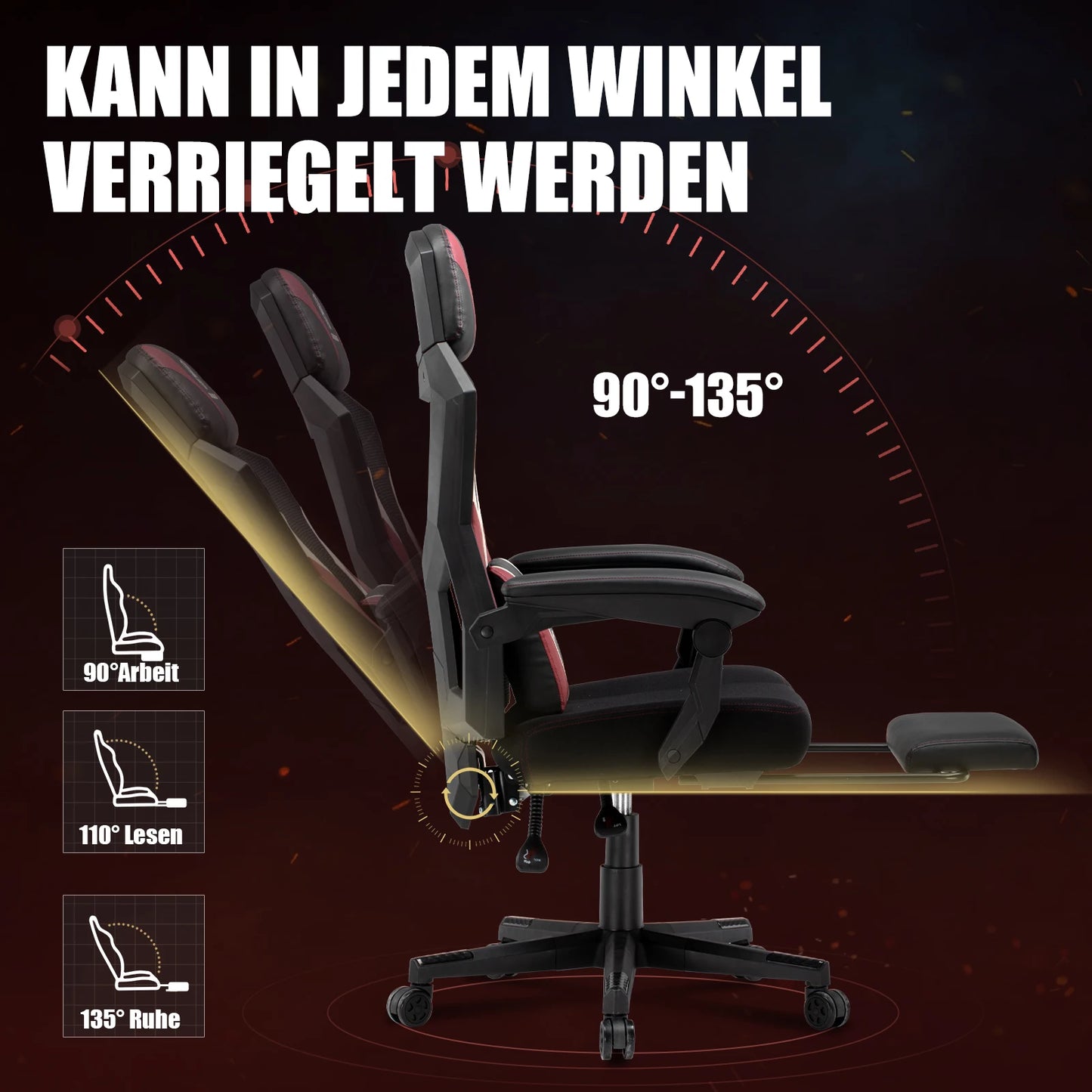 GTPLAYER Gaming Stuhl mit Fußstütze, ergonomischer Bürostuhl mit Netzrückenlehne, Schreibtischstuhl Gaming Sessel aus Stoff