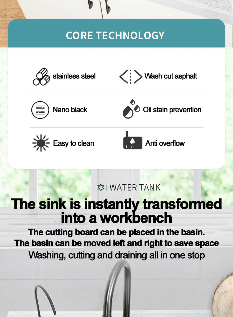 under the household sink    Black Stainless Steel Nano Undermount/Drop in Waterfall Single Bowl Kitchen Sink With Pull-Out Fauce