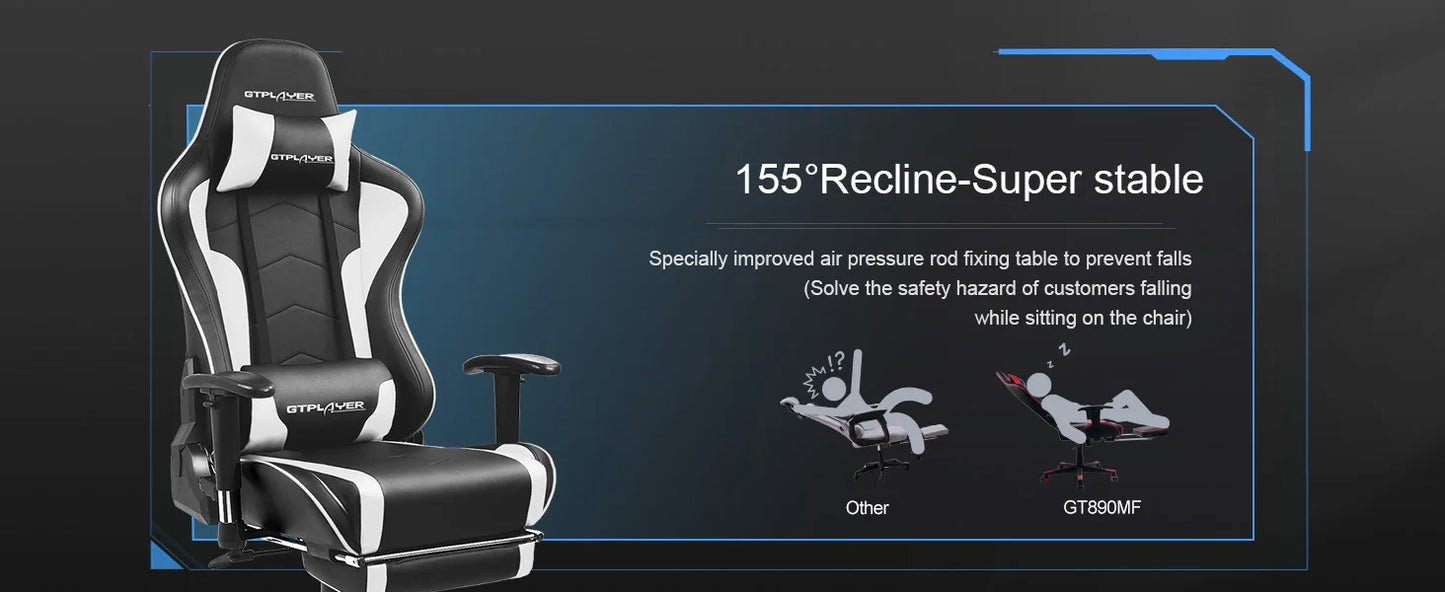 GTPLAYER Gaming Stuhl mit Fußstützen Bluetooth Lautsprecher Musik Stuhl Ergonomischer Computerstuhl Schreibtischstuhl
