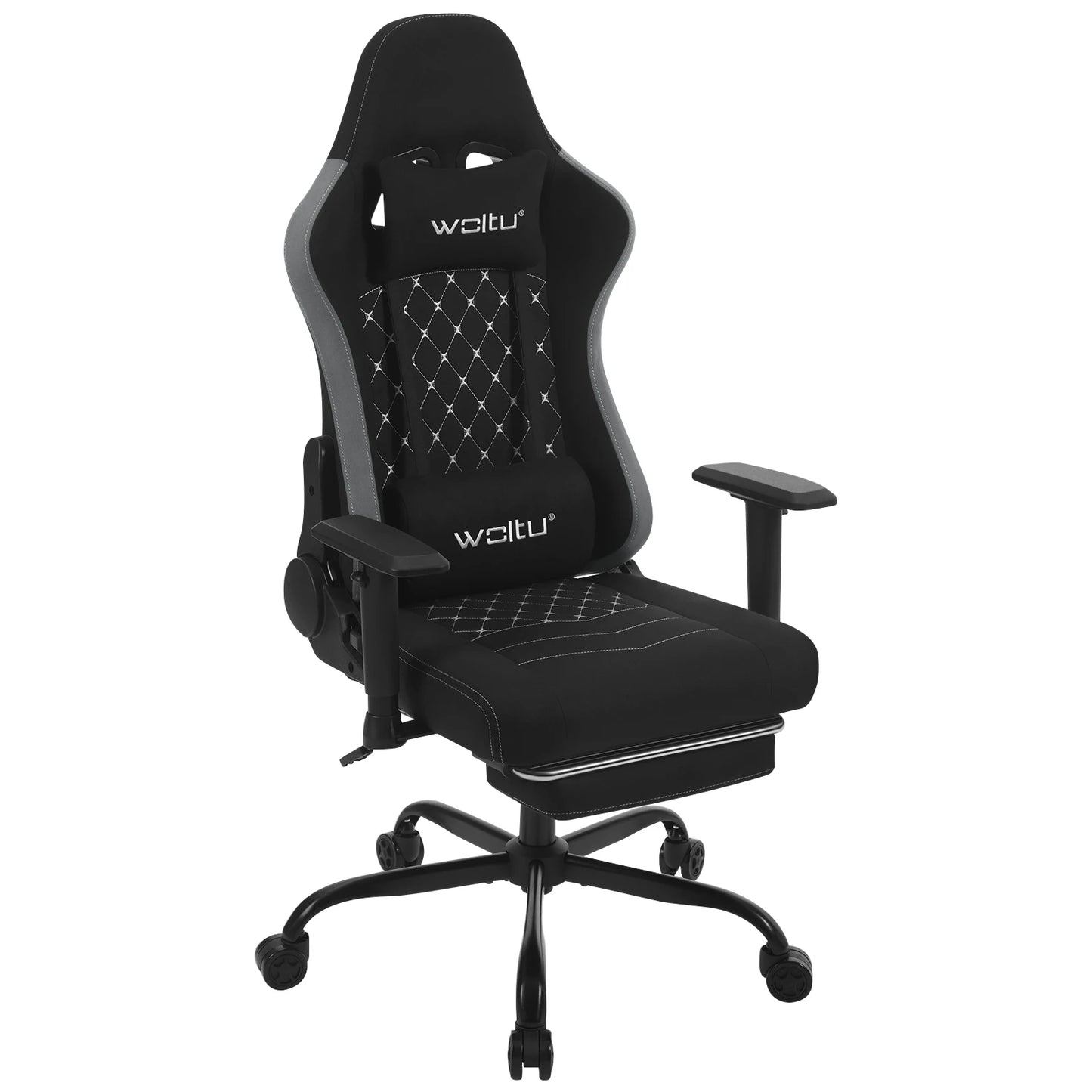 WOLTU Drehbarer Massage-Computer-Gaming-Stuhl, ergonomischer Racing-Gamer-Bürostuhl mit Rollen, Kopfstütze, Fußstütze, Lendenkissen