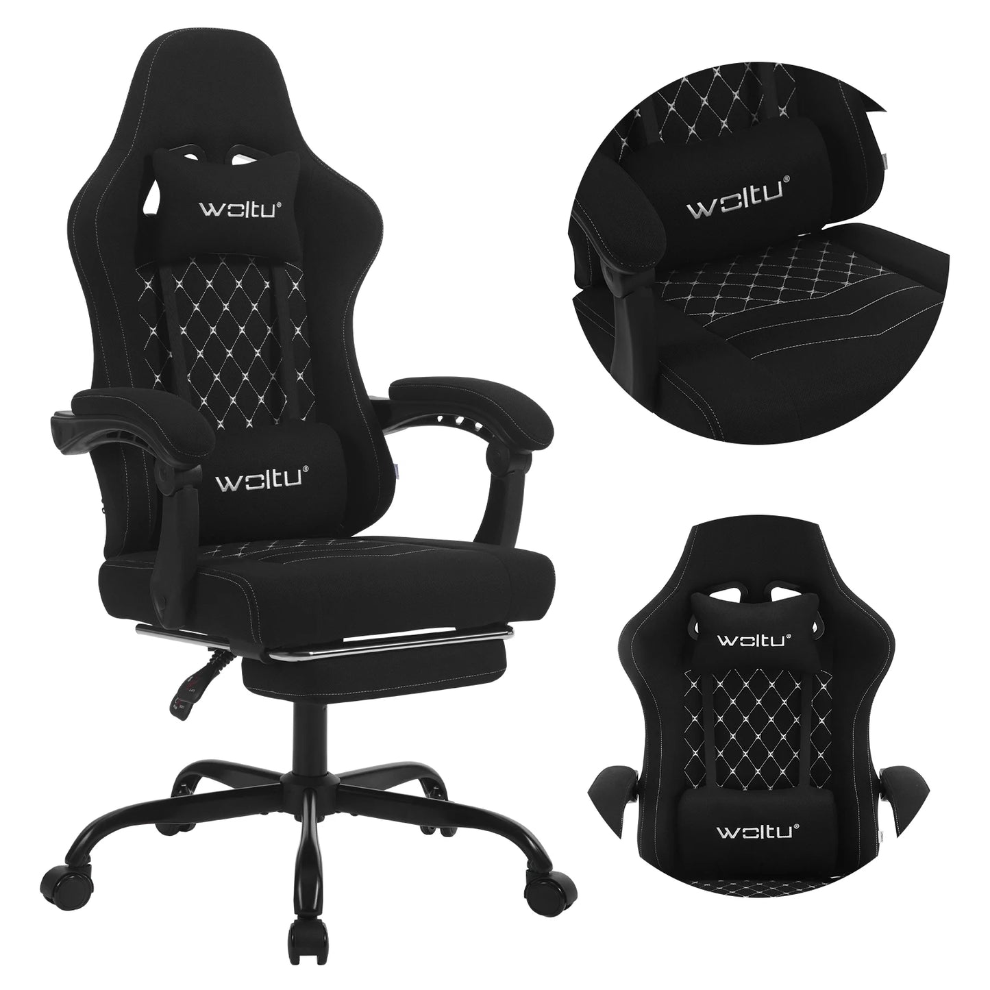 WOLTU Computer-Gamer-Stuhl, ergonomischer drehbarer PC-Gaming-Stuhl mit Taschenfederkissen, Massagefunktion für Büro und Zuhause