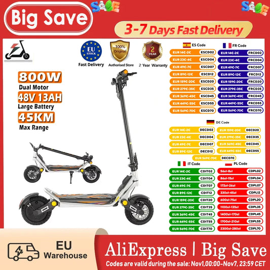 Kukirin A1 800W Motor 2025 Folding Electric Scooter 48V 13Ah Battery 10 inch Vacuum Tire 45 km/h Max Speed 45km Range.