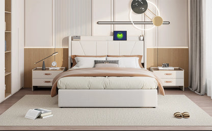 Rosahqnda Gepolsterter Doppelbettrahmen 140-160x200 cm Leinen USB-Hydraulikbett mit Stauraum Gästebett Schlafzimmer