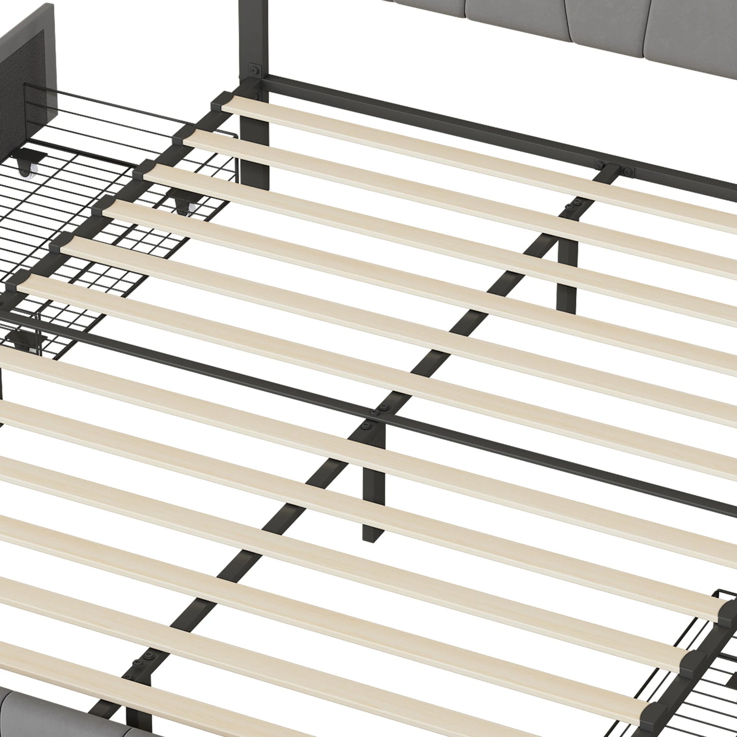 WoodenAura Polsterbett 160x200, Doppelbett mit 4 Schubladen Höhenverstellbarem Kopfteil, Jugendbett Stauraumbett Funktionsbett