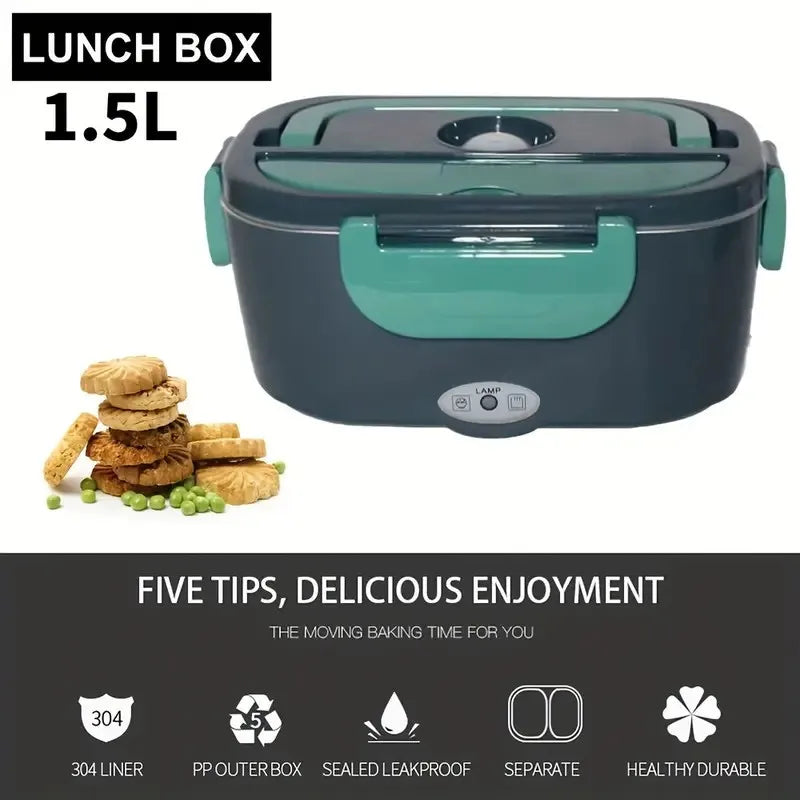 2-In-1 Electric Heating Lunch Box Car+Home 220V 1.5L 60W Portable Stainless Steel Liner Bento Lunchbox Food Container Bento Box.