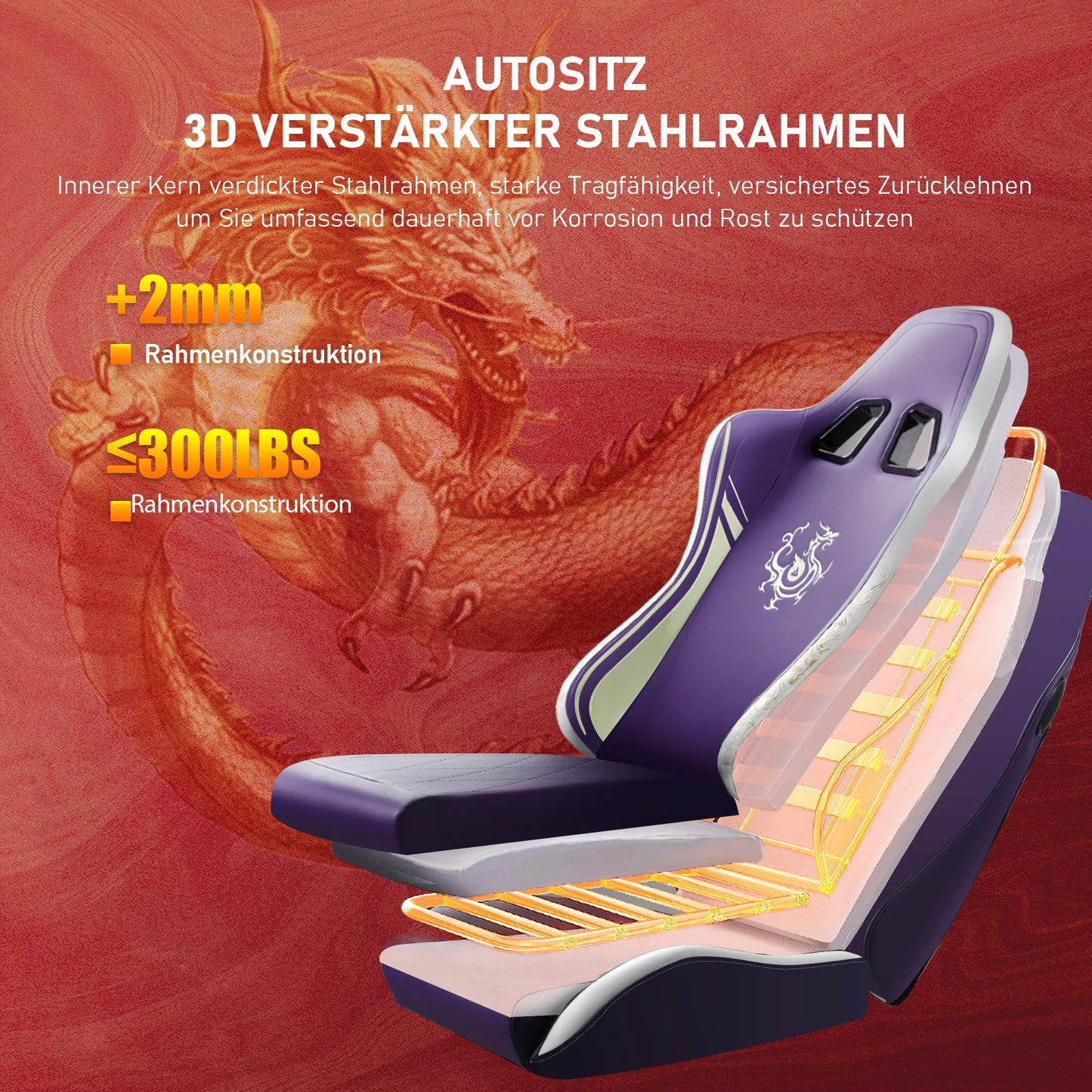 GTPLAYER Gaming Stuhl Gamer Stuhl mit Bluetooth-Lautsprechern und Fußstütze, Dragon Series Bürostuhl, Ergonomischer Gaming-Stuhl