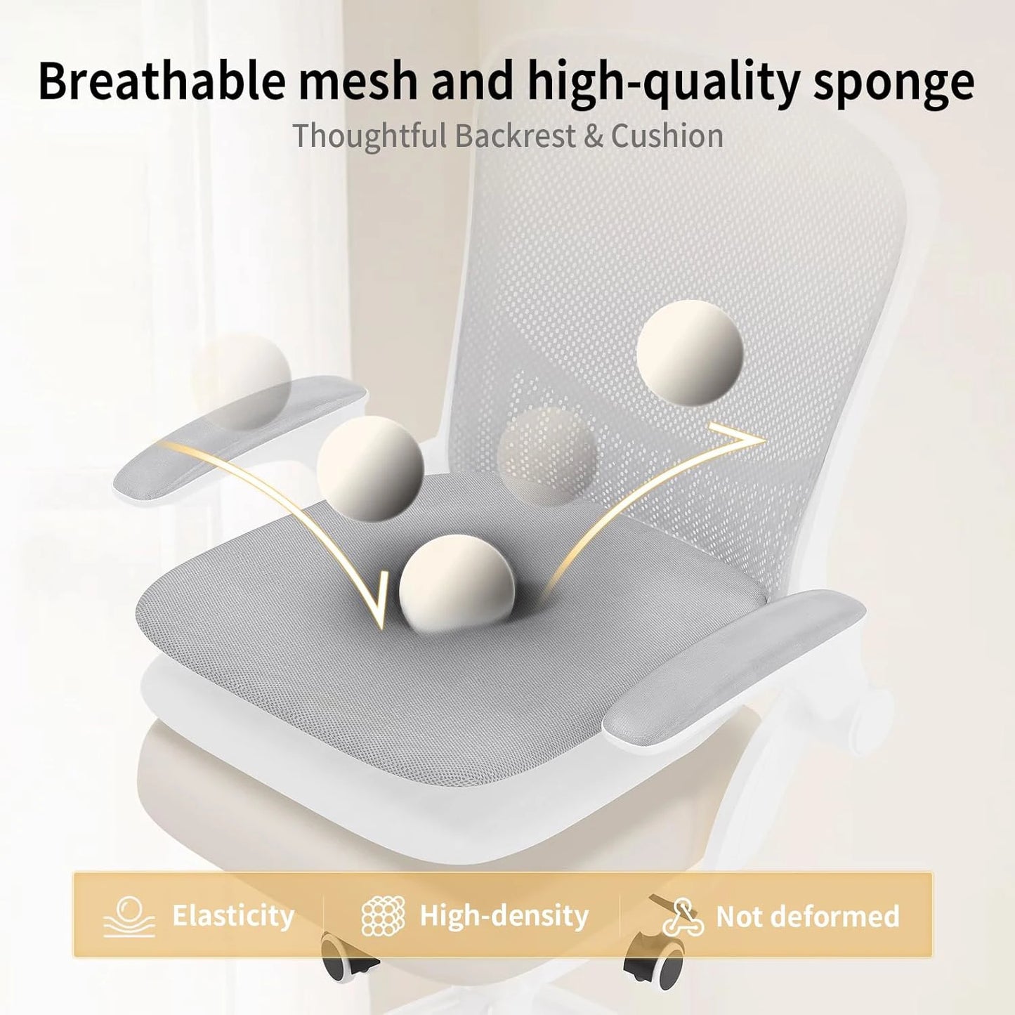 Naspaluro Ergonomic Office Chair Desk Chair with 90° Folding Armrests Lumbar Support Breathable Mesh Padding for Home Office