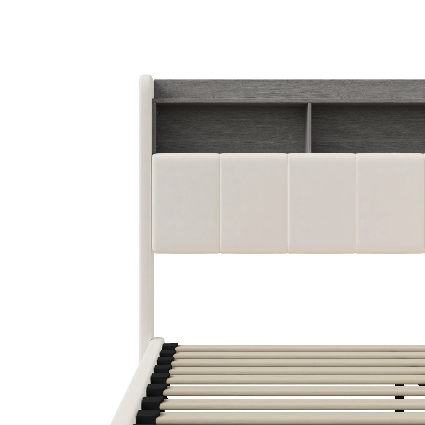 Rosahqnda Polsterbett, Hydraulisches Doppelbett mit LED-Lichtleiste und großem Stauraum, 140-160 x 200 cm, Weiß/Grau