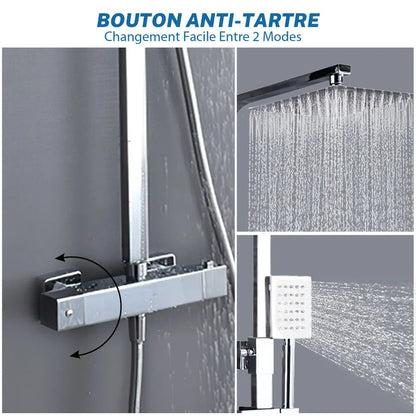 8 Inch Thermostatic Shower Set All Copper, Anti-Scald 38°C with Overhead & Handheld Sprayer, Adjustable Height for Bathroom