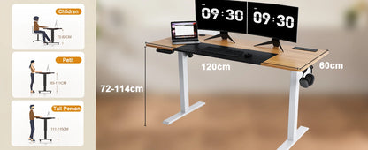COMHOMA Höhenverstellbarer Schreibtisch mit USB-Buchse und Haken, Elektrisch Verstellbarer Computertisch, Steh-Sitztisch