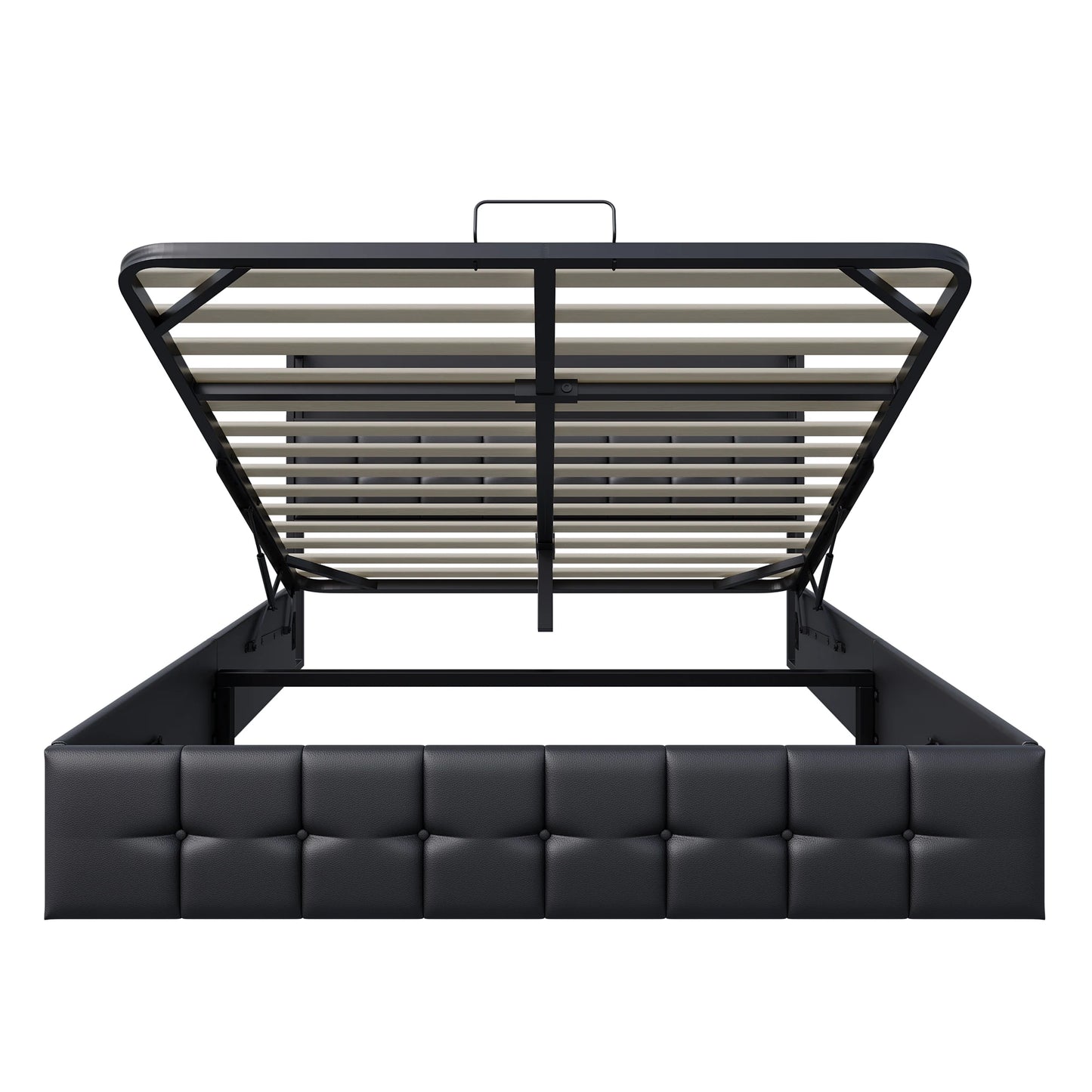 Rosahqnda Multifunctional Double Bed,Rechargeable,LED and Hydraulic Storage,Teen Bed,140/160 x 200 cm,Linen/PU,Grey,Black.