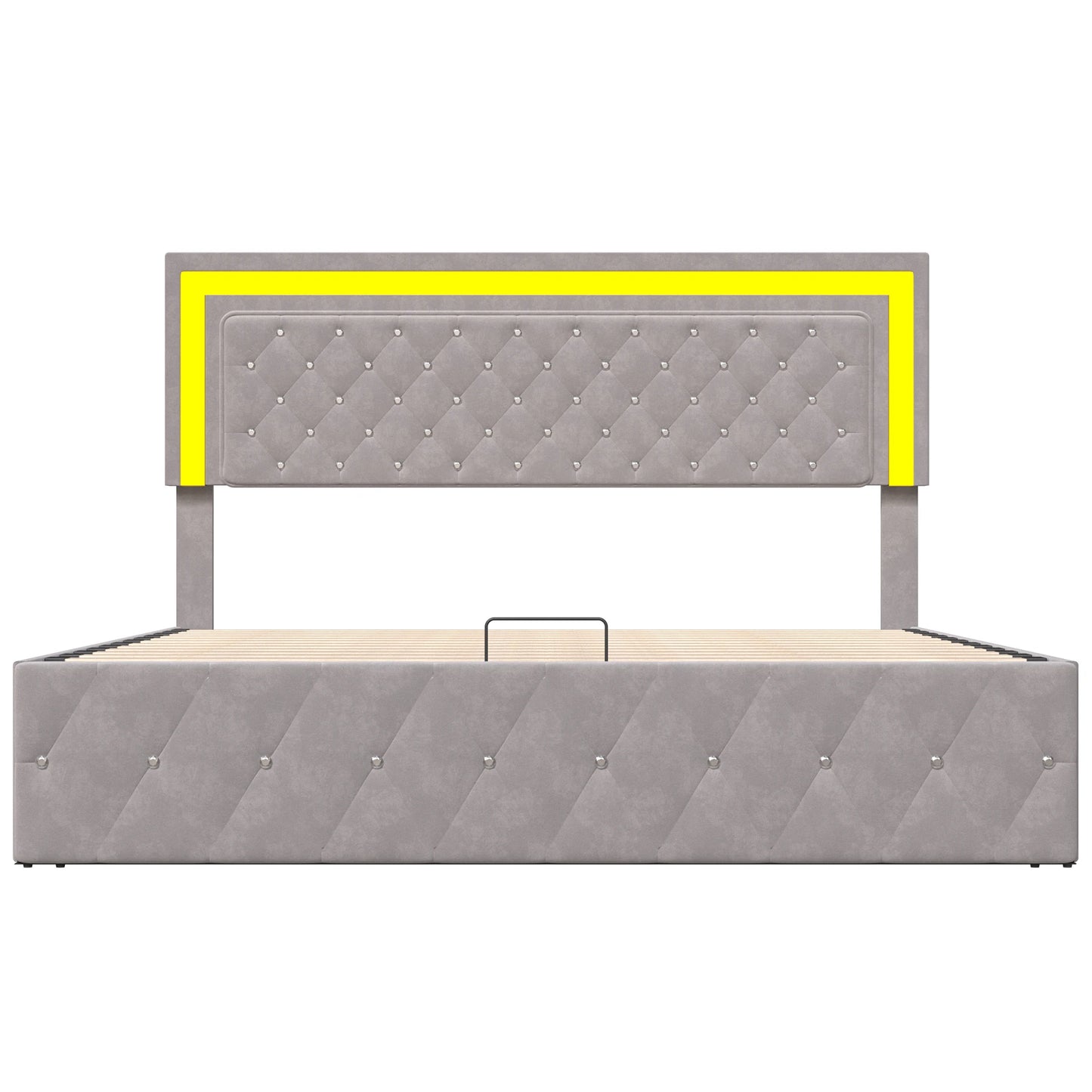 Rosahqnda Doppelbettgestell 140–160–180 x 200 cm, verstellbares LED-Kopfteil, hydraulisches Bett mit Stauraum, gepolstertes Jugendbett, Samt