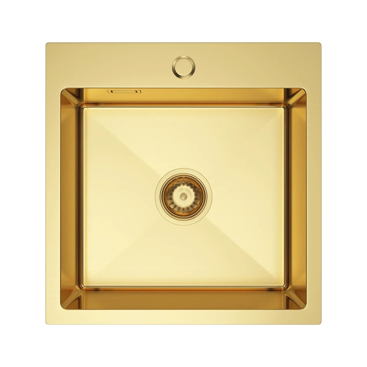 Gold PVD Stainless Steel Kitchen Sink 46x45cm Single Bowl with Faucet Hole, Overflow, Drain Kit, Top mount Design