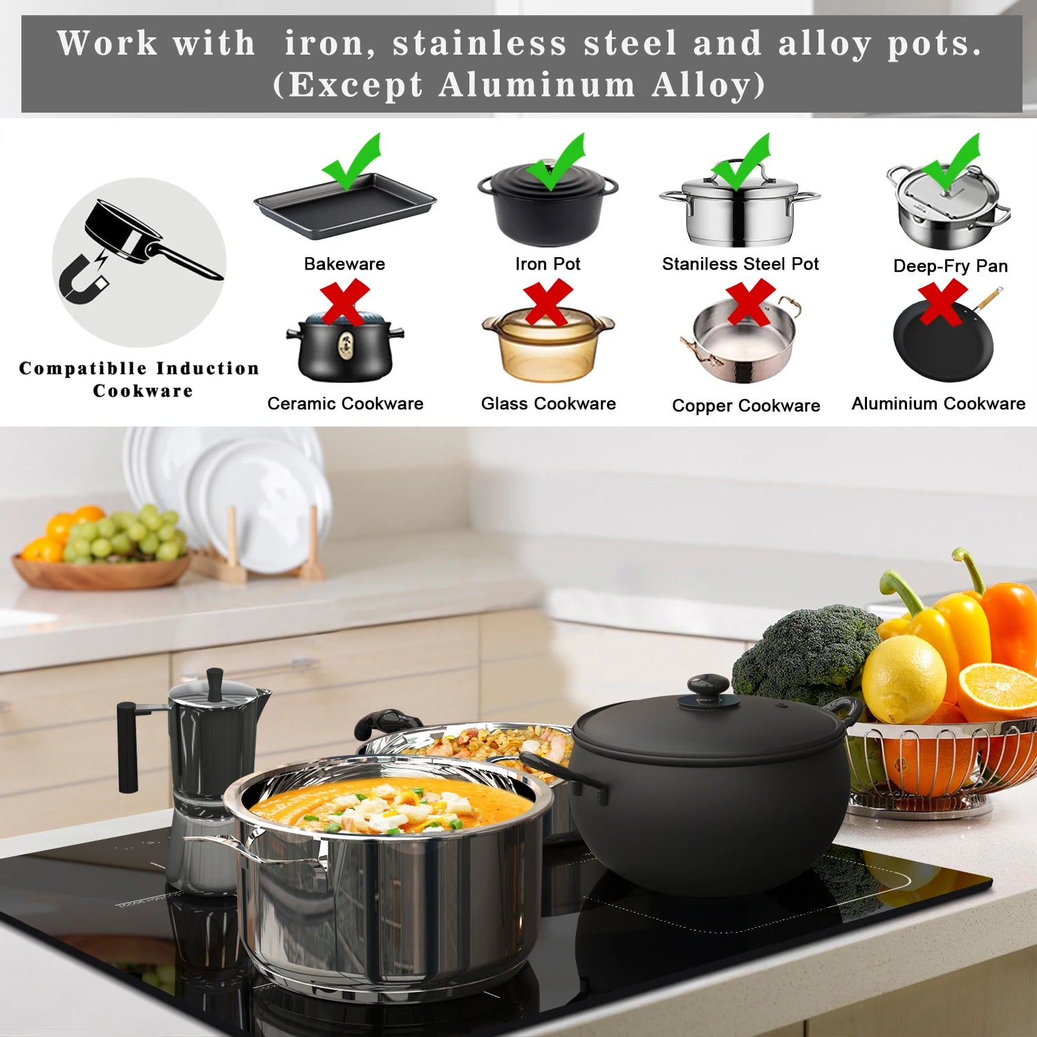 Karinear Built-in 4-Burner Induction Cooktop, electric Induction Hob with Flexzone, Slider Control, Timer, Boost Function, 7200W.