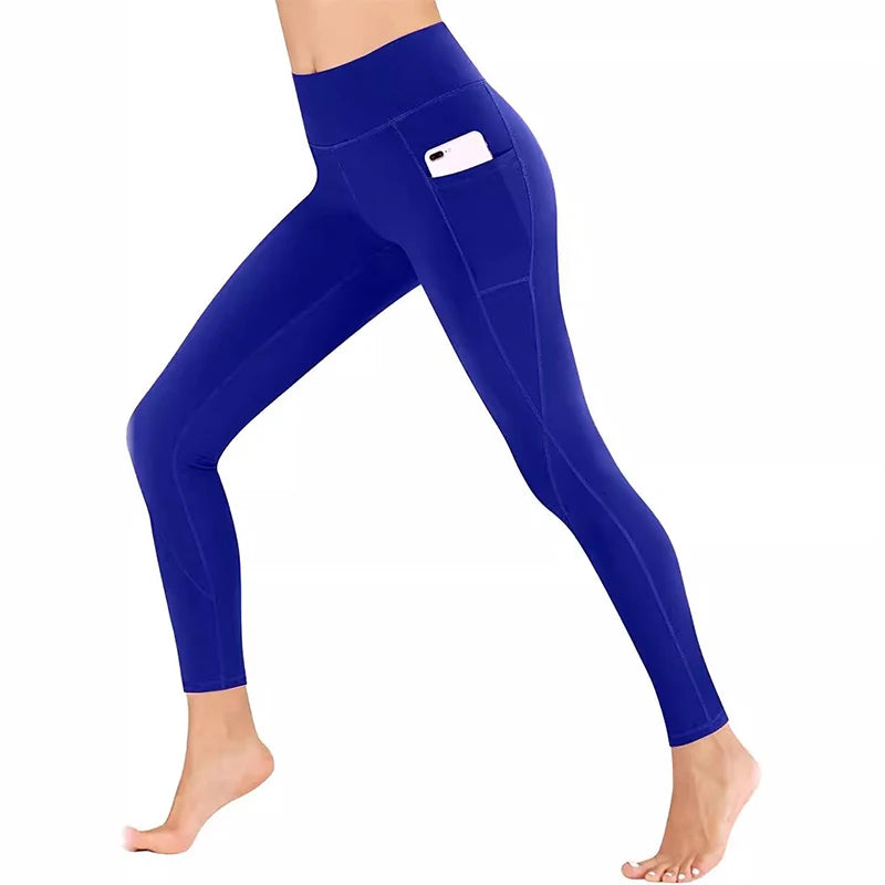 Winter Tummy Control Solid Color High Waist Women Fitness Leggings Push Up Pockets Butt Lift Yoga Pants Sport Running Woman Pant.
