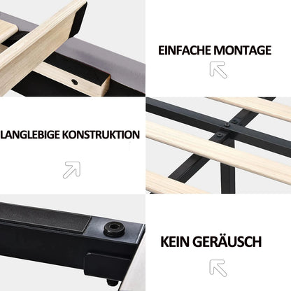 Comanlai Polsterbett 140 x 200 cm, mit LED-Leuchten, mit Lattenrost und Kopfteil, Jugendbett, Doppelbett, ohne Matratze, Grau