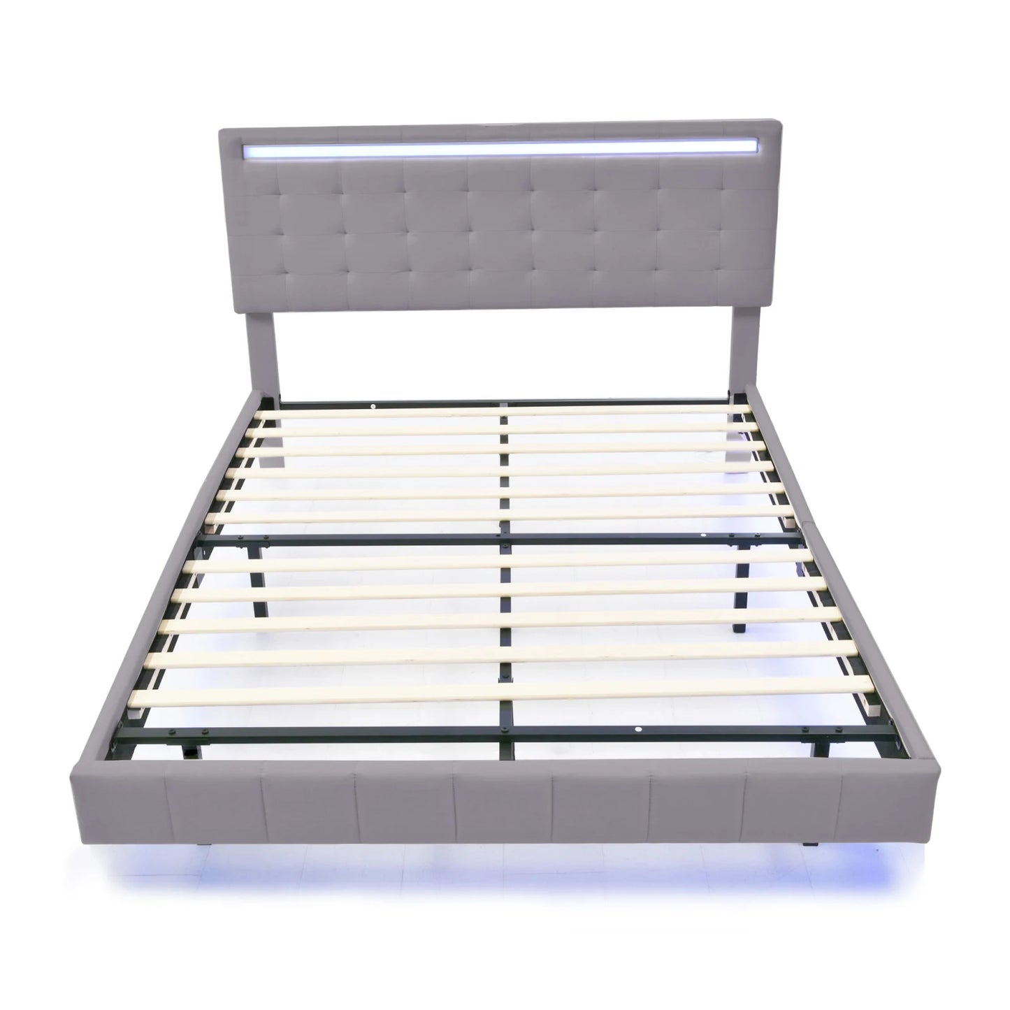 Comanlai Polsterbett 140 x 200 cm, mit LED-Leuchten, mit Lattenrost und Kopfteil, Jugendbett, Doppelbett, ohne Matratze, Grau