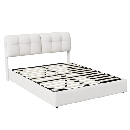 ROSAHQNDA Modernes Polsterbett, LED-Doppelbett mit Rückenlehne, hydraulischer Samtbettrahmen mit USB-Station, ohne Matratze