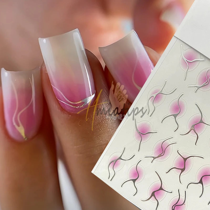 3D Jelly Gradient Nail Sticker Red Pink Blush Sliders Nail Design Gradient Style Translucent Gel Polish Wraps Decal.