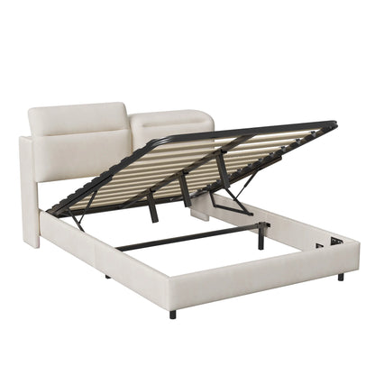 WoodenAura Bett 160 x 200 cm mit Lattenrost, Bett 160x200 cm mit Stauraum und Kopfteil, Bett mit LED-Beleuchtung und Stauraum