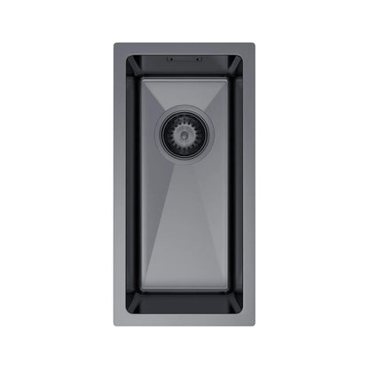 22 x 44 cm große Graphit-Edelstahl-Küchenspüle – kein Wasserhahnloch, PVD-beschichtet, oben/unter/unten/untersetzbar, mit Überlauf- und Abflussset