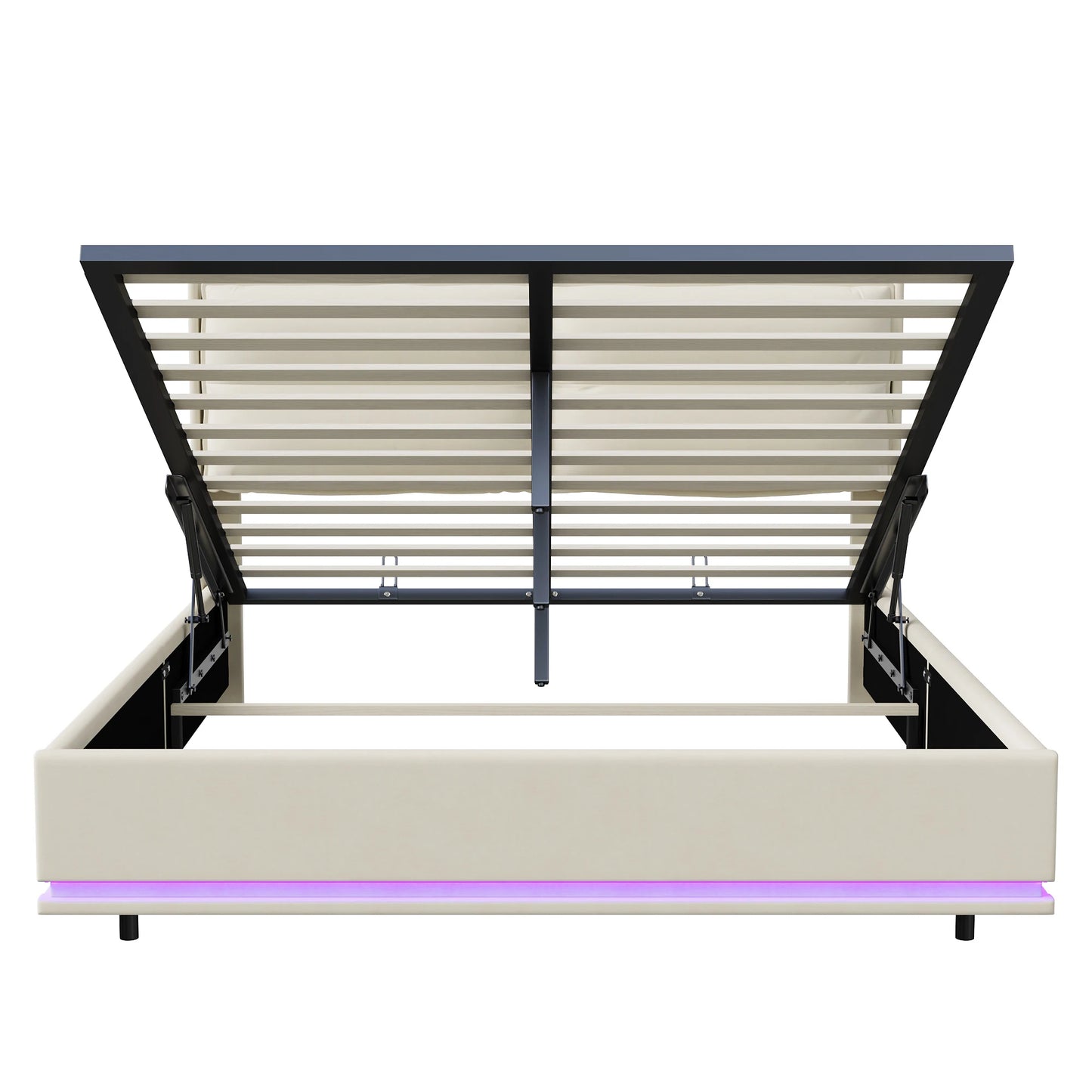 WoodenAura 140×200 cm Polsterbett, hydraulisches Doppelbett mit LED-Leuchten und Lattenrost, mit Rückenlehnenkopfteil