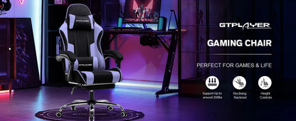 GTPLAYER Bürostuhl Gaming Stuhl Stoff Gaming Sessel Ergonomischer Gamer Stuhl mit Fußstütze, Kopfstütze Lendenkissen, Gepolstert