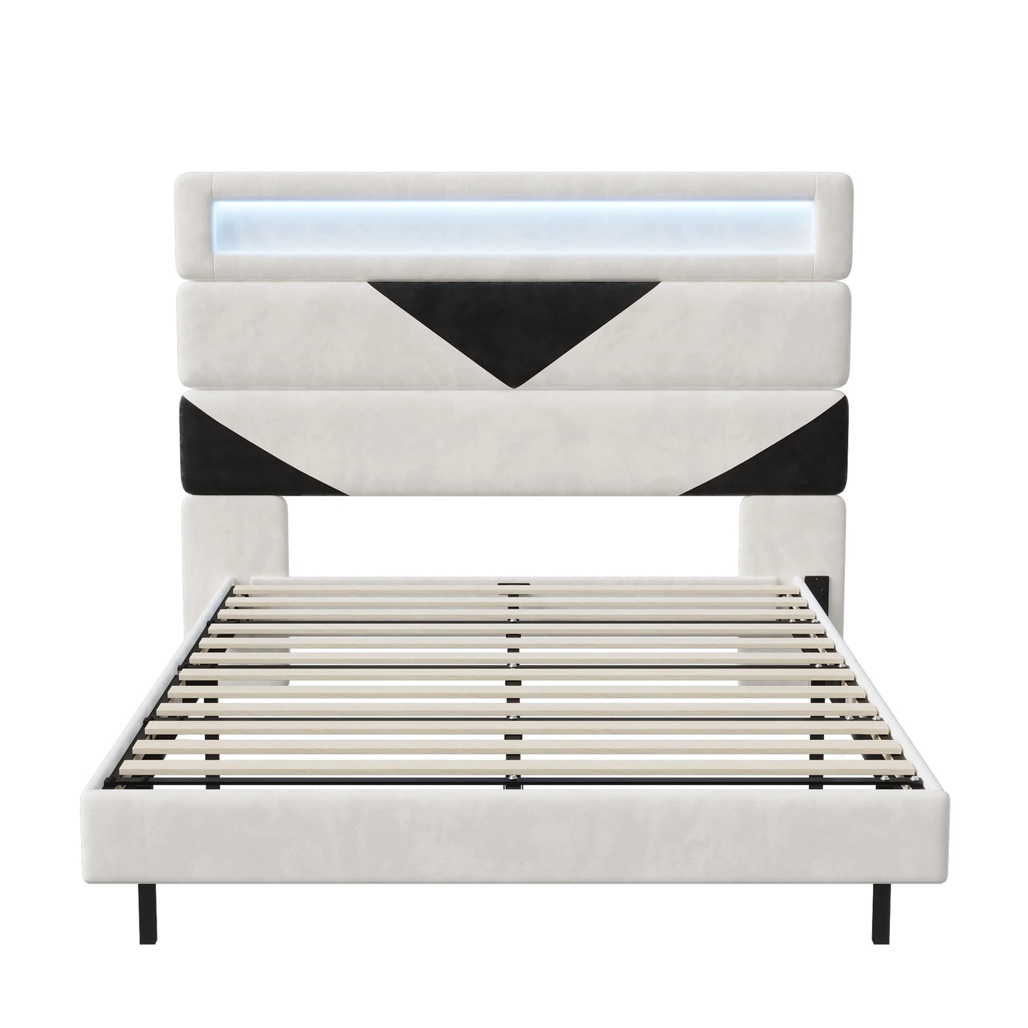 WoodenAura Polsterbett 160x200cm mit LED-Beleuchtung, Bettrahmen mit Lattenrost, verstellbares Kopfteil, Jugendbett