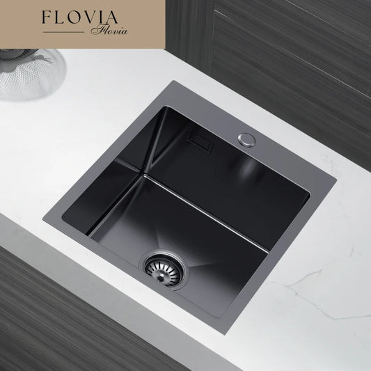Küchenspüle aus Edelstahl, 40 x 50 cm, Graphit, Einzelschüssel mit Siphon, leicht zu reinigen, handgefertigte Spüle für die Küche