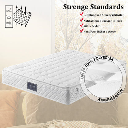 matratzen 140x200 90x200 160x200cm 7 Zonen Kaltschaum Matratze, Taschenfederker, Härtegrad H3, 25cm Höhe,versteppter Mikrofaserbezug-Topping