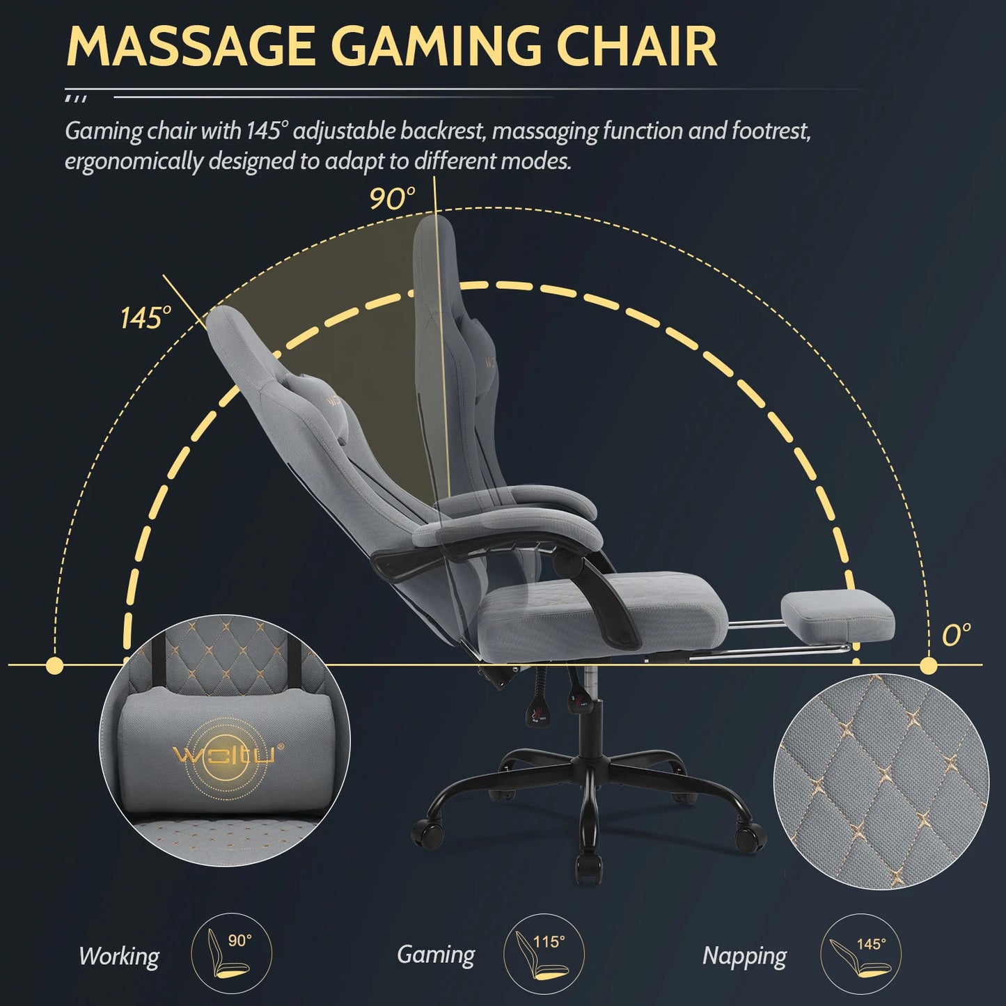 WOLTU Computer-Gamer-Stuhl, ergonomischer drehbarer PC-Gaming-Stuhl mit Taschenfederkissen, Massagefunktion für Büro und Zuhause