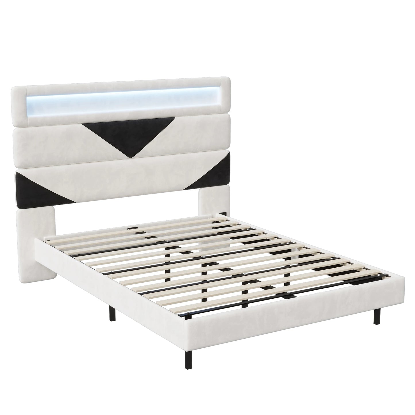 WoodenAura Polsterbett 160x200cm mit LED-Beleuchtung, Bettrahmen mit Lattenrost, verstellbares Kopfteil, Jugendbett