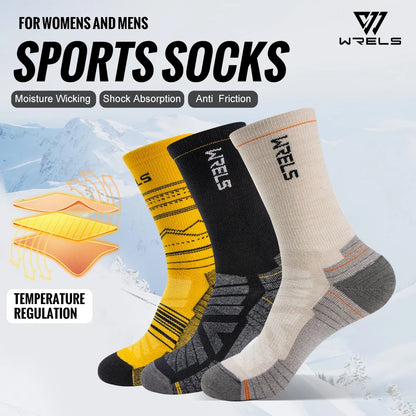 WRELS Merino Wool Socks Hiking Running Socks Soft Lightweight Shock Absorption Damping Mid-Calf Breathable Ankle Cycling Socks.