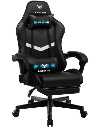 LUCKRACER Gaming Stuhl mit fußstütze Bürostuhl Ergonomisch mit verstellbare Lendenkissen, Kopfkissen Gaming Chair