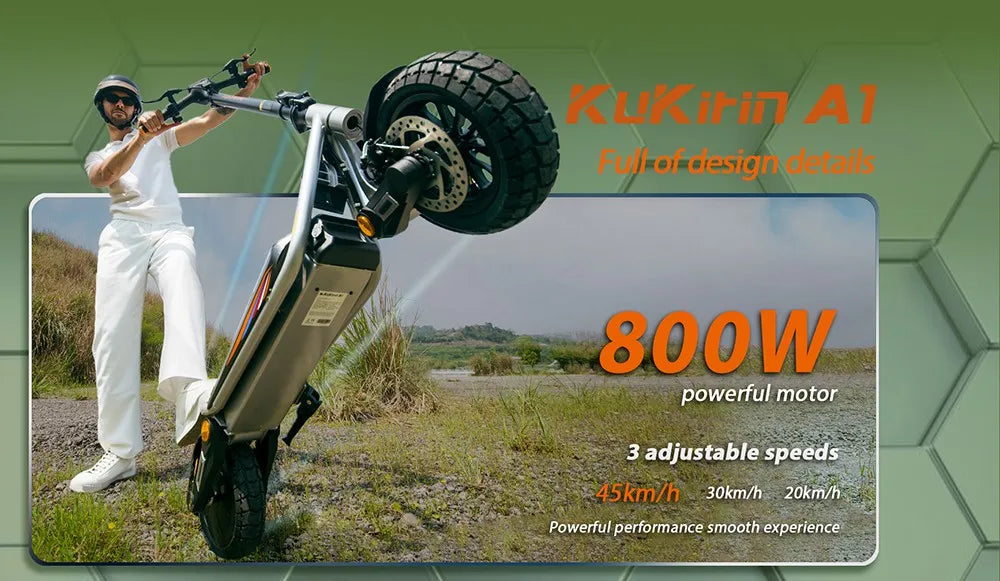 Kukirin A1 Folding Electric Scooter, 800W 48V 13Ah Battery, 10" Vacuum Tire, 45km/h Max Speed 45km Range Front & Rear Disc Brake.