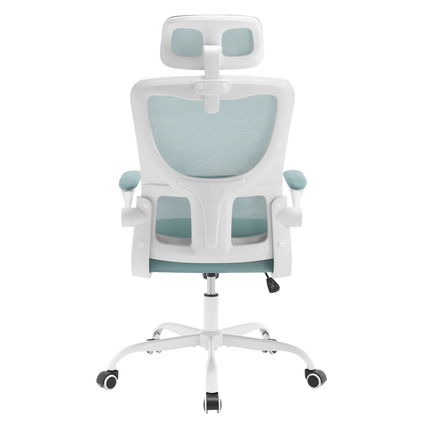 WOLTU Drehbarer Bürostuhl, ergonomischer Netz-Schreibtisch, Computerstuhl, höhenverstellbar, Schaukelfunktion, umkehrbare Armlehnen, Kopfstütze