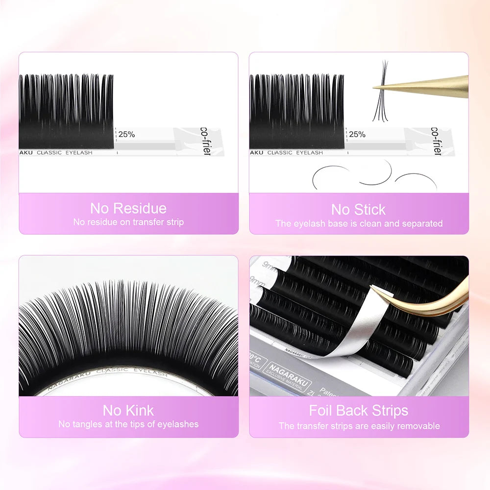 NAGARAKU Classic 16rows/case 7~25mm Mix Premium Natural Synthetic Mink Individual Eyelash Extension Supplies Makeup Cilios.